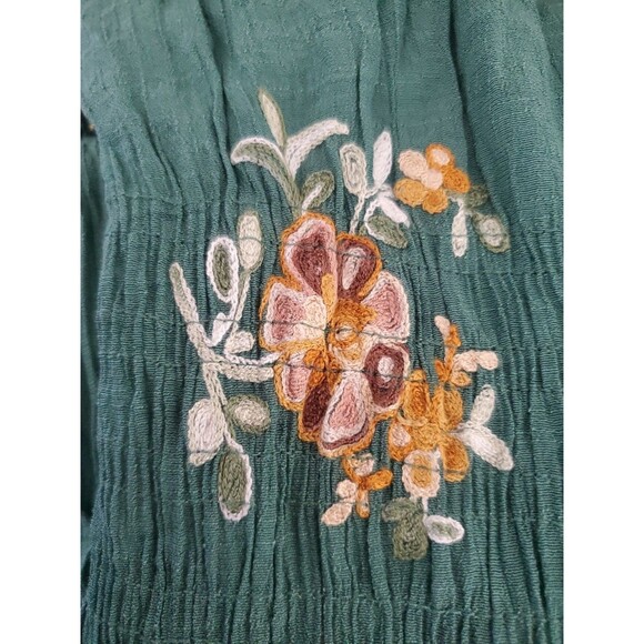 Boho Fig & Flower Embroidered Texture Peasant Dress Medium Green Anthropologie - Picture 13 of 16